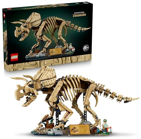 LEGO Jurassic World Dinosaurier-Fossilien: Triceratops - Modellbau für Erwachsene mit der Minifigur Dr. Gerry Harding - DIY Deko fürs Regal - Geschenkidee für Jurassic Park Fans - 77985