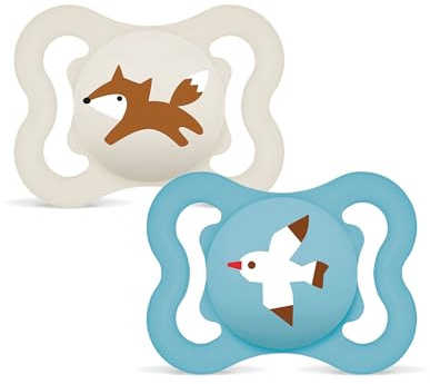 MAM Supreme Schnuller | 0-6 Monate | Babyschnuller beugt Zahnfehlstellungen vor | 94% Akzeptanz | Schnuller für Neugeborene | SkinSoft Silikon | Fuchs/Möve | 2 Stück