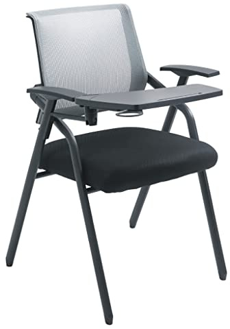 TYHAYJYK Chair with Desk Attached Adults,Folding Office Chairs Mesh Tablet Arm Chair with Padded Seat,Conference Room Chairs with Flip-Up Writing Tablet(Gray)