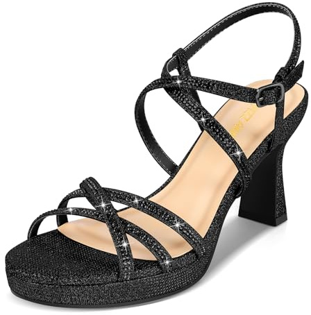 PIZZ ANNU Stellora Sandales Plateforme Femme et Nu-Pieds Talon, Confortable Chic Chaussures Été Paillettes pour Mariage Soirée