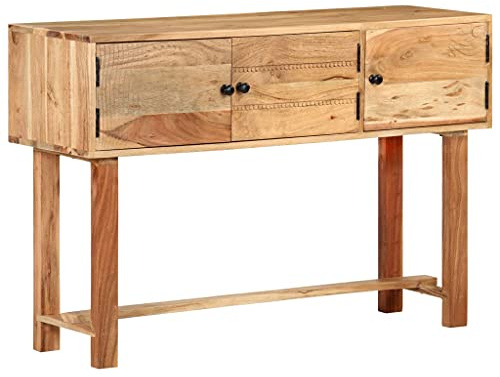 Hoopleep Sideboard 115x35x75 cm aus massivem Akazienholz, Natur-Finish, Kommode mit 3 Türen, Stauraum für Wohnzimmer, Schlafzimmer Möbel