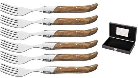 Blackwell Laguiole Steakgabeln Set 6-teilig | Olivenholz-Griffe | Edelstahl | Geschenkbox