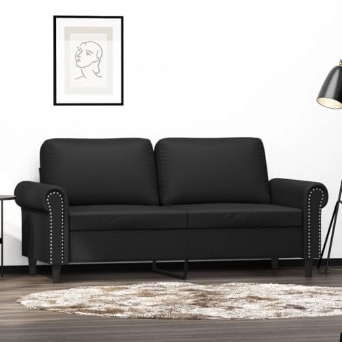SKTQYQO 2-Sitzer-Sofa aus Kunstleder, schwarz, 140 cm, modern und bequem, für Wohnzimmer, stabiler Metallrahmen, Schaumstoffpolsterung, leicht zu reinigen, ansprechendes Design