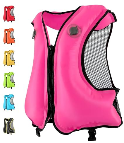 FORWEWAY Dual-Chamber Inflatable Buoyancy Jacket Adjustable Flotation Aid for Adults High Visibility Design for Swimming Fishing Water Activities
