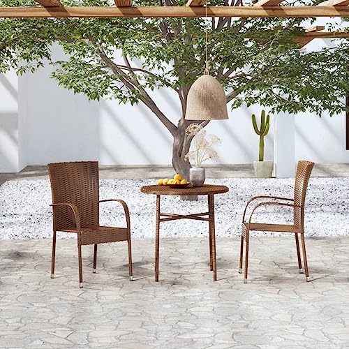JHQHSM 3-TLG. Garten-Essgruppe Poly Rattan Braun, Outdoor Esstischgruppe mit Stapelstühlen, pflegeleichtes Gartenset für Terrasse und Balkon, wetterbeständige Gartenmöbel