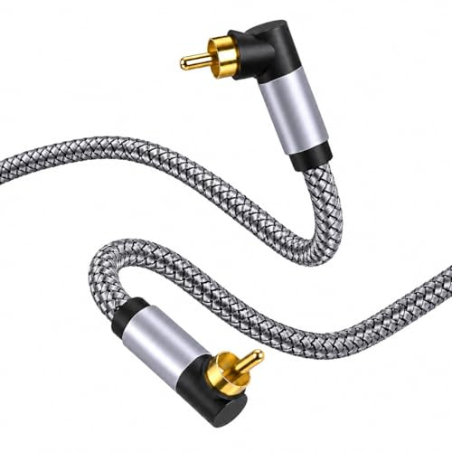 Subwoofer Kabel 90 Grad Cinch Kabel, 3m, Graues Koax-Design aus Kupfer, Kompatibel mit Optisches Audiokabel 3m und Subwoofer Kabel, Doppelt Geschirmt, für Musikliebhaber und AV Enthusiasten