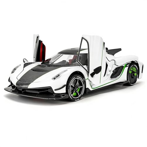 TGRCM-CZ 1/24 Jesko Absolut Modell Auto, Zinklegierung Zurückziehen Fahrzeuge Modell Auto mit Klang und Licht für Sammler & Kinder 3 Jahre alt Geburtstagsgeschenk (weiß)