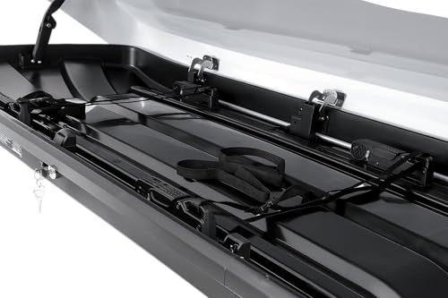 Inter Pack Skugga L 660 Dachbox 300L weiß glänzend, Ultra Flache 28 cm Höhe für Tiefgaragen, beidseitig öffnend, 75 kg Tragkraft für Skier bis 180 cm