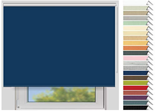 EFIXS Thermorollo Maxi - Rollos nach Maß - 32 mm Rollowelle - Stoffbreite bis 250 cm, Höhe bis 300 cm - Hier: bis 160 cm x bis 150 cm (BxH) - blau (065) - mit & ohne Bohren