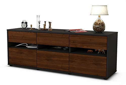 Stil.Zeit TV Schrank Lowboard Annalena, Korpus anthrazit matt, Front Holz Design Walnuss (135x49x35cm), Push to Open Technik & Leichtlaufschienen