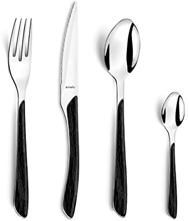 AMEFA - Ménagère 24 couverts de table pour 6 personnes - Eclat Nature - Acier inoxydable 18/0, Finition Brillante - Bois Noir