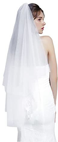 BEAUTELICATE Schleier Braut Brautschleier Hochzeit Softtüll Weiß Ivory Lang Kurz Kurbelkante Mit Metall Kamm 2 Schicht V26