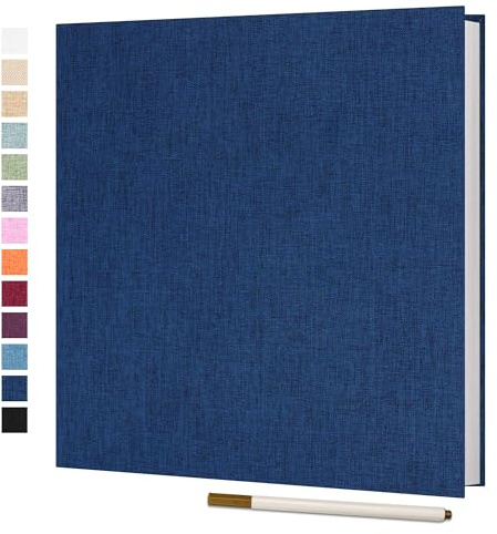 Vienrose Photo Album Self Adhesive Book 40 Pages 33x32cm Blue | Linen Cover, Scrapbook Album, 4X6 8X10 10X12 Photos, Metallic Pen, Wedding Baby Travel