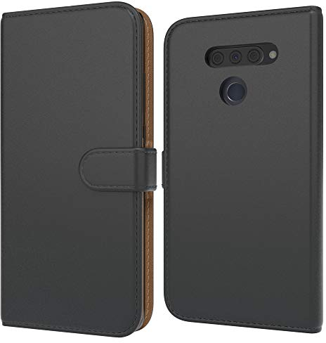 EAZY CASE Tasche kompatibel mit LG Q60 / KG50 Schutzhülle mit Standfunktion Klapphülle im Bookstyle, Handytasche Handyhülle Flip Cover mit Magnetverschluss und Kartenfach, Kunstleder, Schwarz