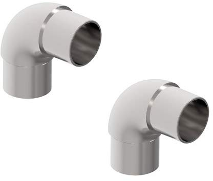 Sellon24® 2 x Rundbogen Rohrbogen 90° rund für Rohrdurchmesser 42,4x2,0 Verbinder Steckfitting Edelstahl V2A Rohrverbinder geschliffen Edelstahlrohr Handlauf Balkon Rohrbogen SET Splitt Endstück