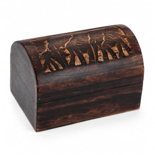 Ajuny Holz Schmuckkästchen mit Elefanten Schnitzerei 9x6 Zoll | Handgefertigte Holzbox zur Aufbewahrung von Schmuck Andenken und kleinen Schätzen Ideal als Dekoratives Geschenk