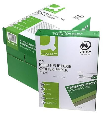 Q-CONNECT KF01087 Kopierpapier Druckerpapier/DIN A4, 80g/m²/ 5 x 500 Blatt/Qualitätsklasse - B/Universalpapier/für Zuhause Büro und das Homeoffice/Multifunktions-Papier