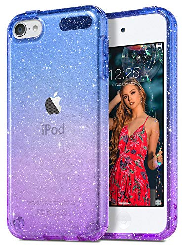 ULAK iPod Touch 7 Hülle Glitzer, iPod Touch 5/6 Durchsichtige Schutzhülle Hard TPU Bumper Handyhülle Stoßfest Phone Case für iPod Touch 5/iPod Touch 6/iPod Touch 7 - Blau