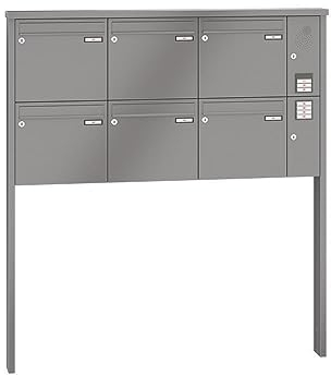 RENZ/Tetro / 6er Freistehende Briefkastenanlage Standbriefkasten mit Sprechfeld/RAL-Farbe 9007 Volumen 12 L/zum Einbetonieren/Dein-Briefkasten.de