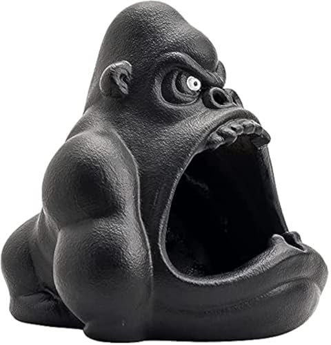 Gorilla Form Aschenbecher Keramik Offener Mund Aschenbecher Tier Statue Skulptur Ornament für Home Office Dekoration - Schwarz