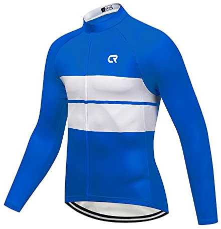 Coconut Ropamo CR Herren Langarm-Radtrikot mit Reißverschlusstaschen, Fahrradkleidung, schnell trocknend, atmungsaktiv, weiß / blau, XL