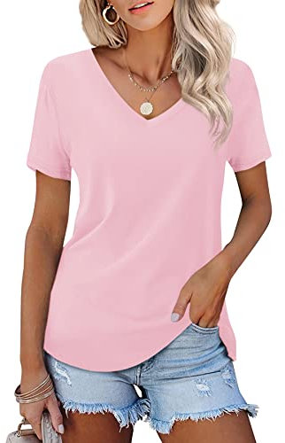 Beluring Damen Elegantes Nettes T-Shirt Kausal Kurzarm Tops Slim Tee Rosa S