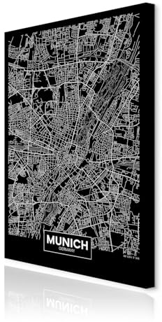 decomonkey Akustikbild Weltkarte 80x120 cm 1 Teilig Leinwand Modern Bilder | Wandbilder XXL, Schallschlucker, Schallschutz, Akustikdämmung, Wandbild, Deko, Leise, Munich, Germany, schwarz-weiß