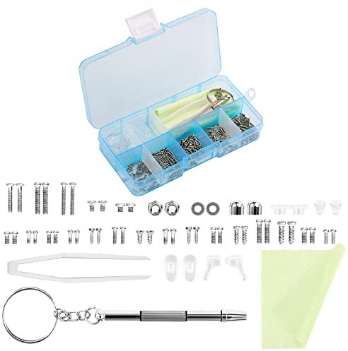 KINBOM 514 Pcs Glasses Repair Kit with Screws and Silicone Nose Pads, Sunglasses Eyeglasses Repair Kit with Mini Double-Ended Screwdriver Tweezers Glasses Cloth Ear Hook for Spectacle Repairing