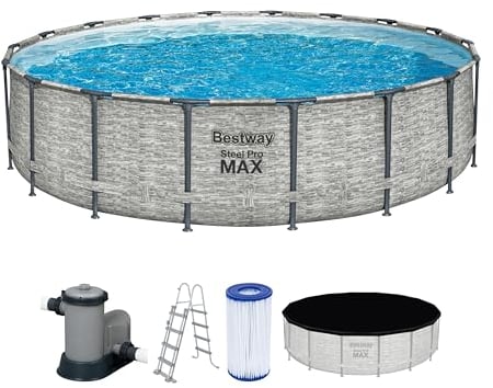 Bestway 5618Y-5 Set Piscina Fuori Terra Steel Pro MAX Rotonda da 549x122 cm