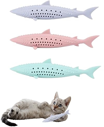 Katzenminze Fisch Katze Spielzeug,Simulation Fisch,Interaktive weiche Katze Kauspielzeug Silikon Kätzchen Zähne Reinigung Spielzeug Fisch Form Katze Spielzeug