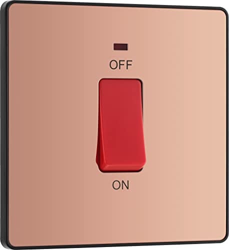 BG Electrical Cooker Control Switch Unit with LED Power Indicator, Single Plate, Double Pole, Screwless, Evolve, Polished Copper, 45A, PCDCP74B