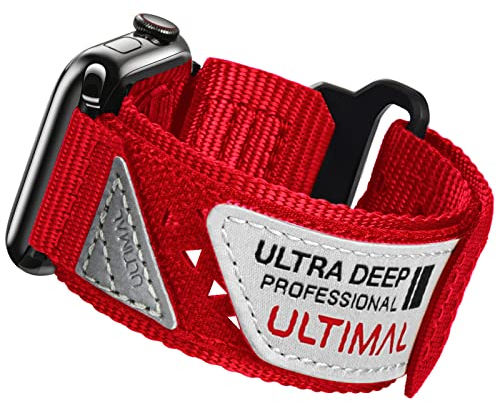 ULTIMAL, Cinturino sportivo compatibile con Apple Watch da 42, 44, 45 mm, in nylon morbido, traspirante, con design con velcro, per iWatch serie 8, 7, 6, 5, 4, 3, 2, 1, SE, colore rosso