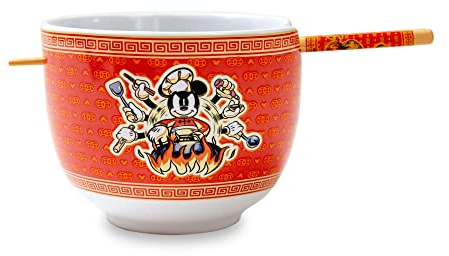 Disney Mickey Mouse Wild Wok Ceramic Dinnerware Set | Includes 20-Ounce Ramen Noodle Bowl and Wooden Chopsticks