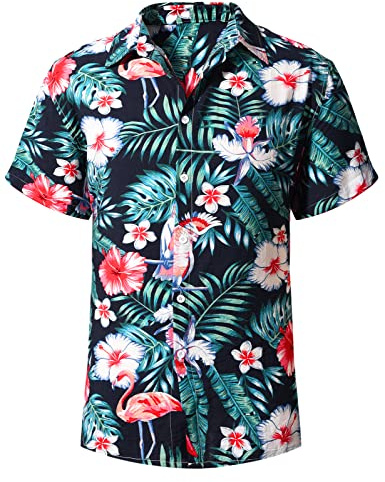 heekpek Camisa Hawaiana Hombre Manga Corta Verano Colores Camisa Hawaiana Estampada de Palmeras Flores Casual Playa Camisas Hawaianas