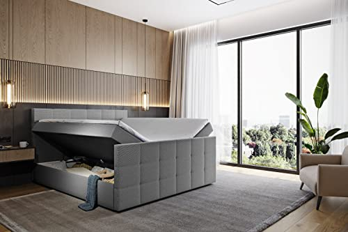 INNOCENT® - S4 | Boxspringbett mit Bettkasten Farbe nach Wahl | 7-Zonen & 3D-Air 6cm | Stauraum | H2 | S4 mit Fuss Farbe Grau Stoff N13, Größe 180 x 200cm inkl. 3D-Visco Topper