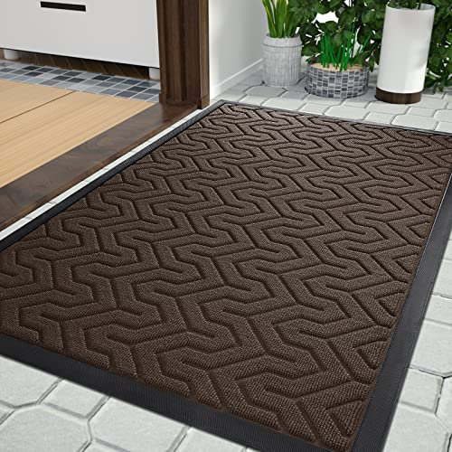 Yimobra Door Mats, Heavy Duty Water Absorbent Mud Resistant Easy Clean Entry Outdoor Mat,Non Slip Backing, Exterior Mats for Outside Patio Porch Farmhouse, 92 x 61 cm, Brown