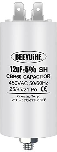 BEEYUIHF CBB60 12uf Condensateur de Démarrage 12µF Moteur condensateur 40 x 74 mm 50 / 60Hz 450VAC avec vis M8 pour moteur électrique/sèche-linge/Machine à Laver