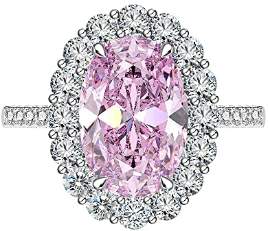 CRYSLOVE Ring Damen Verlobungsring 925 Sterling Silber 6A Rosa Zirkonia Ringe 5 ct Prinzessin Diana Kate Middleton Edelstein Promise Eheringe Ringe Schmuck Geschenke für Frauen