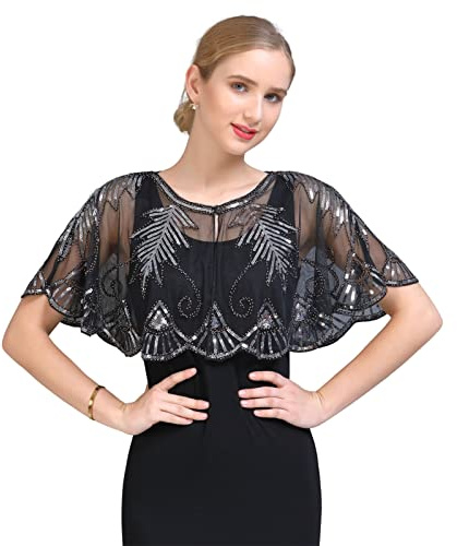 GIBZ Mujer Chal Lentejuelas Elegante Estola de Noche 1920's | Cárdigan Suave Vintage para Fiesta