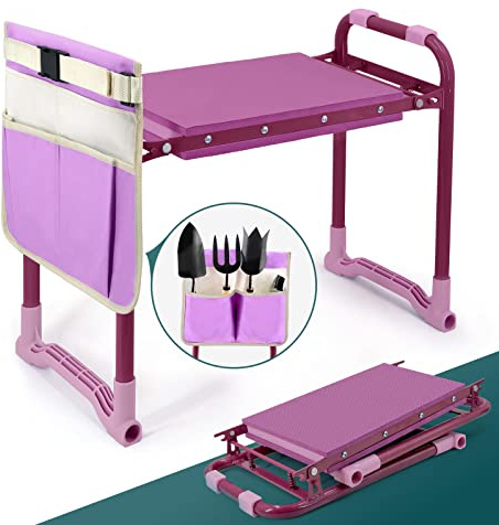 Byhagern Foldable Garden Kneeler and Seat – 2-in-1 Gardening Stool with a Tool Storage Pouch, Lightweight and Portable for Elderly, Outdoor, Lawn Care