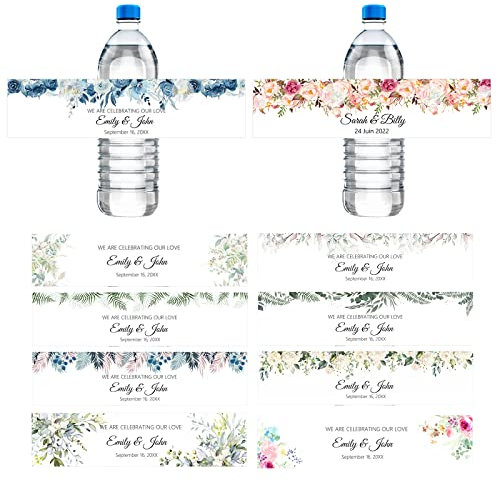 30 Pièces/50 Pièces Autocollants Personnalisés D'étiquettes De Bouteille d'eau De Mariage Floral Personnalisée,Autocollants Personnalisables pour Invitations À Un Stickers Bouteille d'eau(30 Pièces)