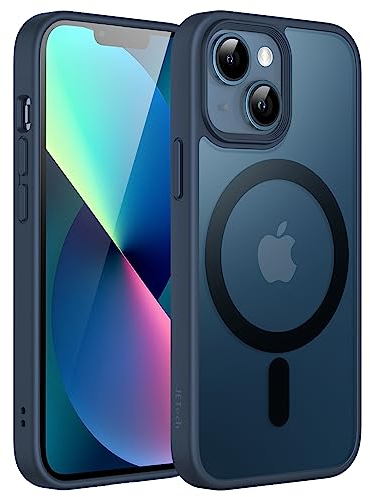 JETech Magnetisch Hülle für iPhone 13 Mini 5,4 Zoll Kompatibel mit MagSafe, Durchscheinende Matt Handyhülle Rückseite Dünn Stoßfest Schutzhülle (Sturmblau)