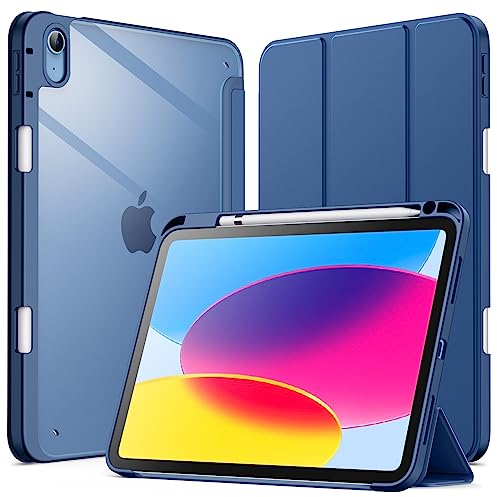 JETech Funda para iPad (A16) 11.ª/10.ª Generación (2025/2022) con Portalápiz, Clara Transparente Carcasa Trasera Slim Soporte Antigolpes Cover Tableta (Marino)