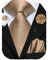 Hi-Tie Seidenkrawatte und Einstecktuch Manschettenknöpfe, Reversnadel-Set, Jacquard, Hochzeit, Business, Krawatte für formelle Anlässe, Bronze Gold, M