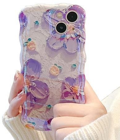 ZCDAYE Case for iPhone 11, Soft TPU Colorful Retro Painting Glossy Flower Pattern Cute Curly Wave Frame Laser Floral Phone Case Cover for Women Girly, Purple