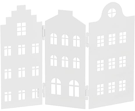 dekorative Silhouette Häuserzeile 3 oder 8 Häuser als Paravent Metall hellgrau weiß schwarz je beidseitig farbig in verschiedenen Größen (klein kurz, weiß)