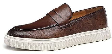 British Elegance - Mocasines de piel para hombre, estilo retro, informal, sin cordones, de Ying LUN Le Fu, Marrón, 43 EU