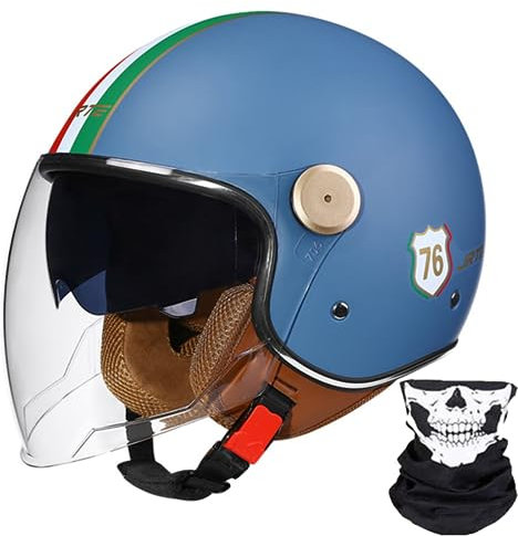 Vespa-Motorradhelm, Retro-3/4-Motorrad-Halbhelm Mit Offenem Gesicht Und Doppelvisier, Für Männer Und Frauen, Roller, ATV, Cruiser-Helm, ECE/DOT-Geprüft 3,L58-59 cm