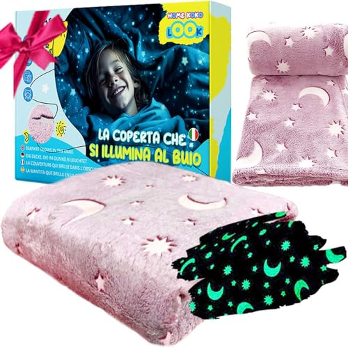 Glow Fun! Kinder Kuscheldecke Leuchtet Im Dunkeln 150X200cm Flausching Decken Leuchtende Kuscheldecke Ganzjahresdecke Weinachtsgeschenkeidee Decken Sofadecke Couch Decke Warme Decke - Sterne Rosa