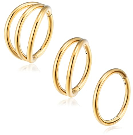 Lantine 3 Stück Septum Piercing Scharnier 316L Chirurgenstahl Segmentring Clicker Rook Piercing Gold 10mm 16G Nostril Piercing Forward Helix Piercing Schmuck